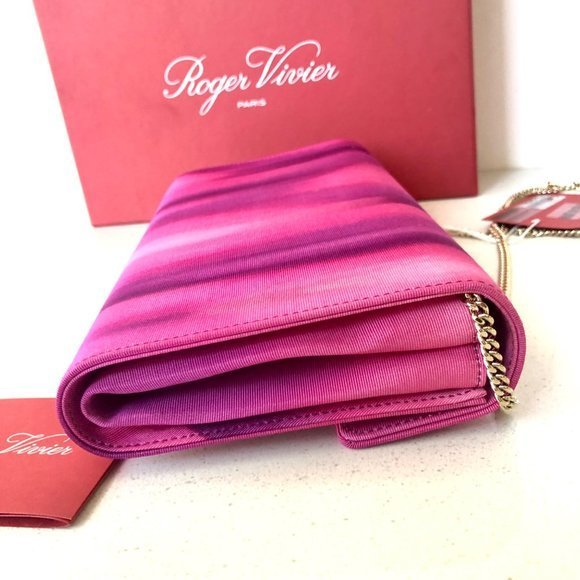 NWB ROGER VIVIER BROCHE ENVELOPE BOUGENVILLE FLAP PURPLE  SATIN CLUTCH - Picture 10 of 15